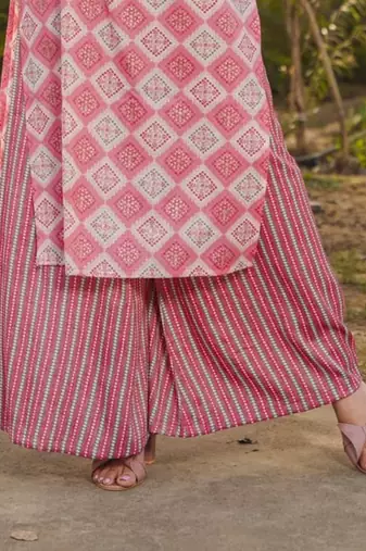 Peach printed rayon palazzo