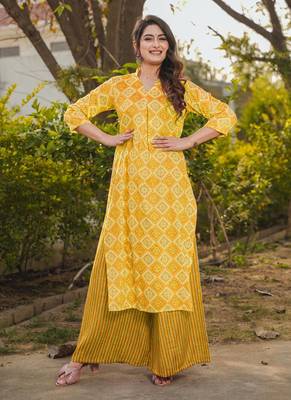 Yellow printed rayon palazzo 1
