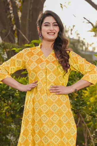 Yellow printed rayon palazzo