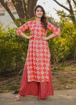 Pink printed rayon palazzo 1