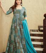 Sky blue printed rayon anarkali suits