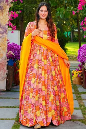 Multicolor printed rayon anarkali suits