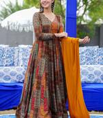 Multicolor printed rayon anarkali suits