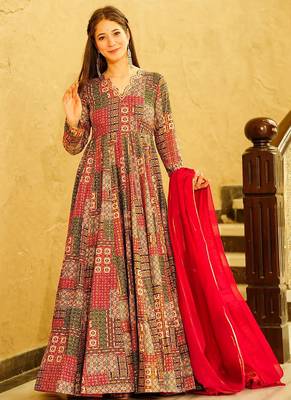 Multicolor printed rayon anarkali suits 1