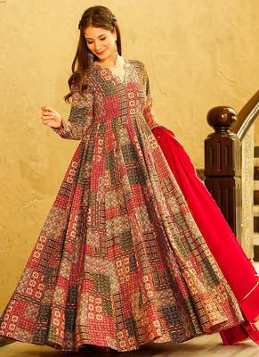 Multicolor printed rayon anarkali suits 2