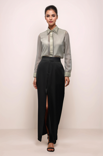 White crepe piping shirt