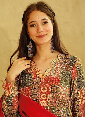 Multicolor printed rayon anarkali suits 4