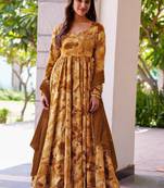 Mustard printed rayon anarkali suits