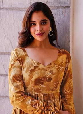 Mustard printed rayon anarkali suits 3