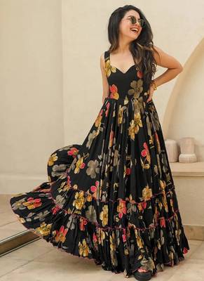 Black printed rayon gown 1