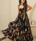 Black printed rayon gown