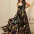 Black printed rayon gown