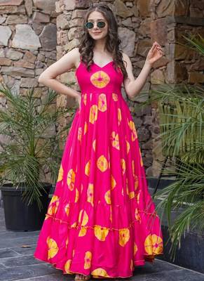Pink printed rayon gown 1
