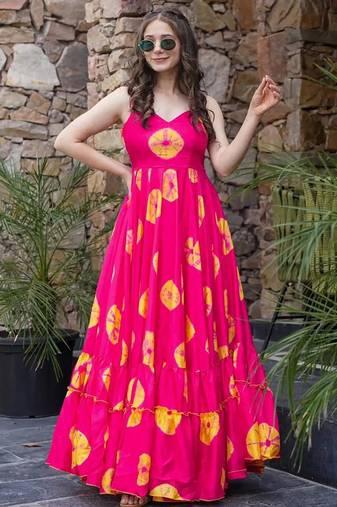 Pink printed rayon gown