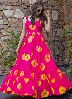 Pink printed rayon gown 2