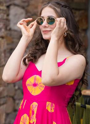 Pink printed rayon gown 4