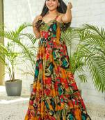 Multicolor printed rayon gown