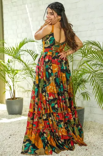 Multicolor printed rayon gown