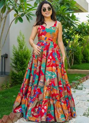 Multicolor printed rayon gown 1