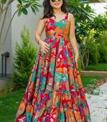 Multicolor printed rayon gown