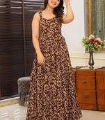 Brown printed rayon gown