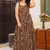 Brown printed rayon gown