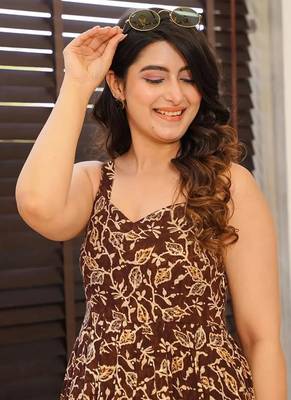Brown printed rayon gown 2