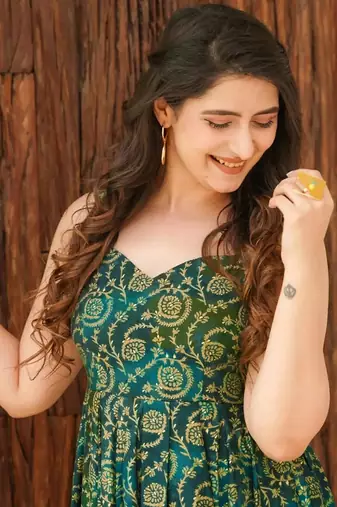 Green printed rayon gown