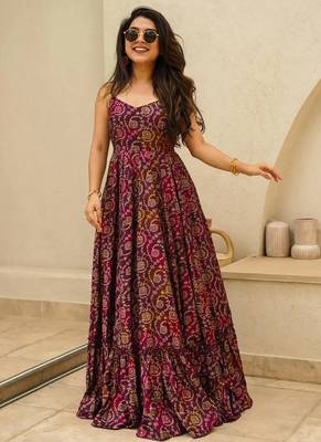 Purple printed rayon gown 1