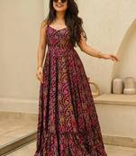 Purple printed rayon gown