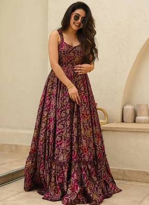 Purple printed rayon gown 2