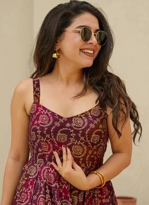 Purple printed rayon gown 3