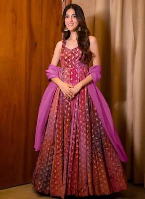 Rani-pink digital print airtex chinon anarkali suits 1