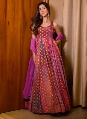 Rani-pink digital print airtex chinon anarkali suits 2