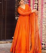 Orange digital print airtex chinon anarkali suits