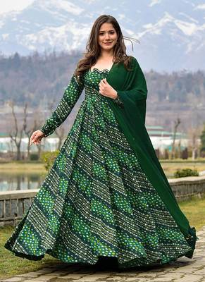 Green digital print rayon anarkali suits 1