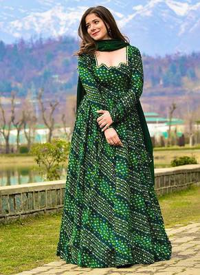 Green digital print rayon anarkali suits 2