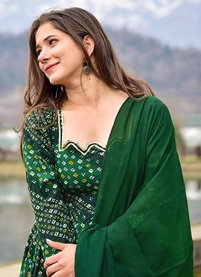 Green digital print rayon anarkali suits 3