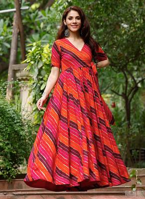 Orange-rani digital print rayon anarkali suits 1