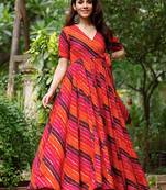 Orange-rani digital print rayon anarkali suits