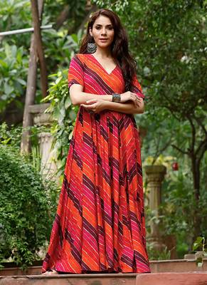 Orange-rani digital print rayon anarkali suits 2