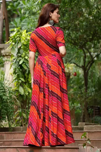 Orange-rani digital print rayon anarkali suits