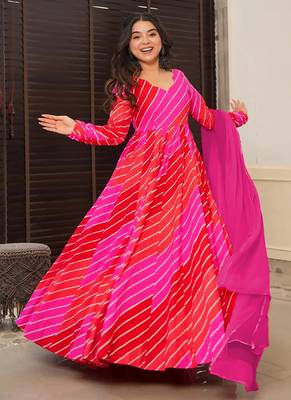 Red pink digital print rayon anarkali suits 1