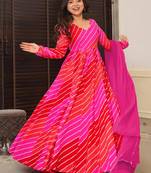 Red pink digital print rayon anarkali suits