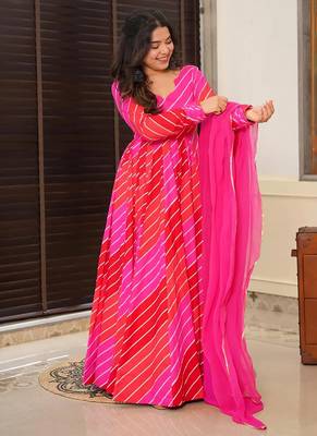 Red pink digital print rayon anarkali suits 4