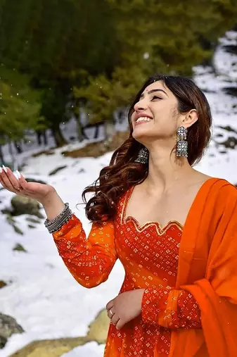 Orange red digital print rayon anarkali suits