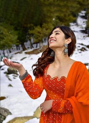 Orange red digital print rayon anarkali suits 3