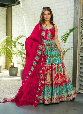 Red printed silk gown 1