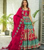 Red printed silk gown