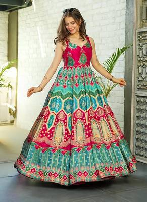 Red printed silk gown 2